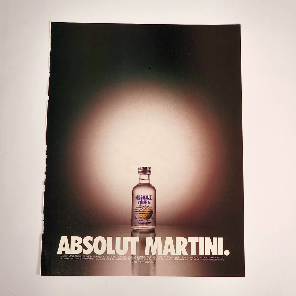 Vintage Absolut Vodka Print Ad Y2K Minimalist Bar Decor Advertising Collector